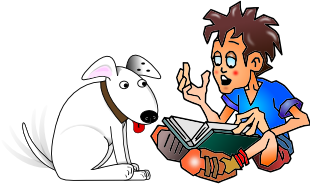 [reading to a dog]